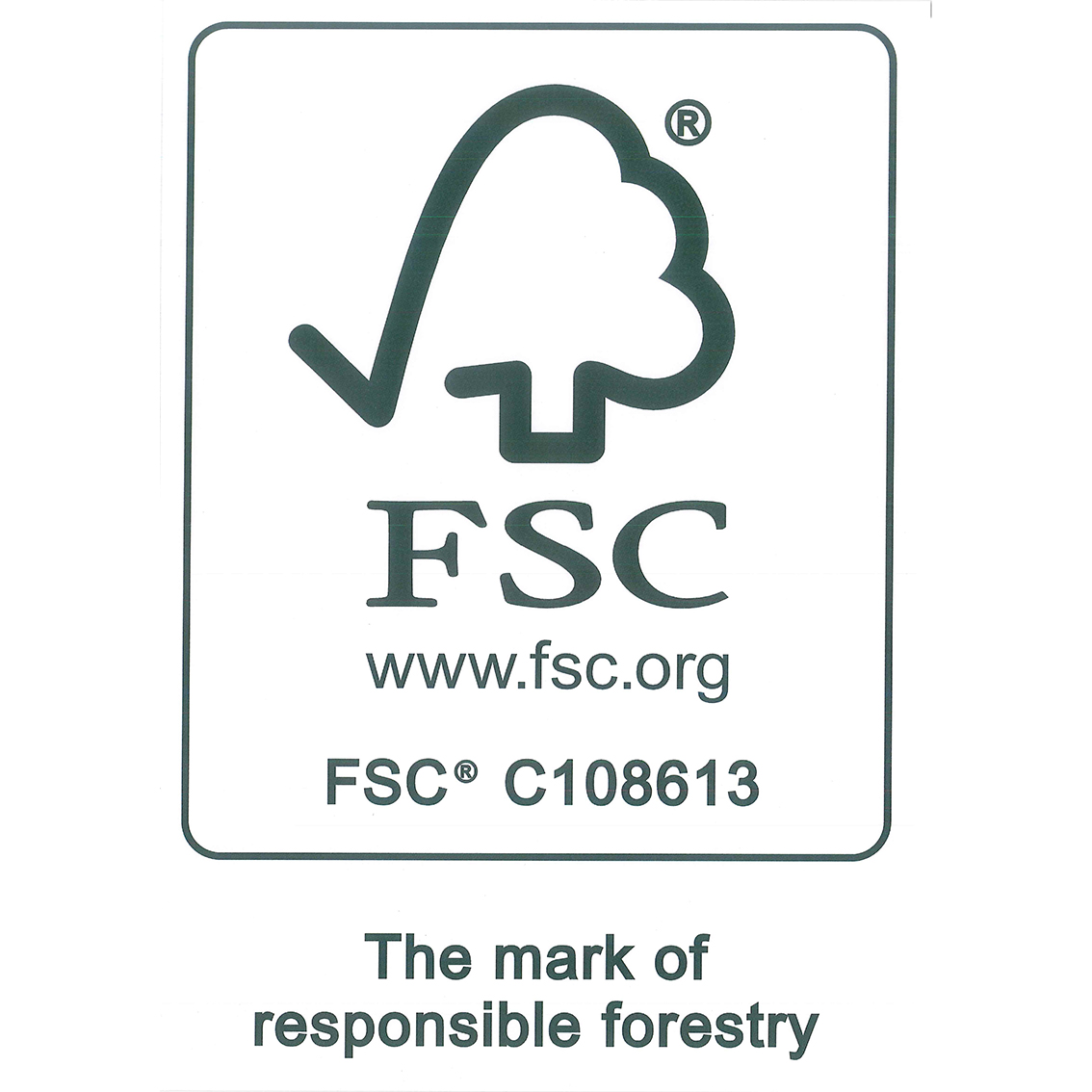 <p>Forest Stewardship Council<sup style="font-size: 0.60em; font-weight: bold;">®</sup> (FSC<sup style="font-size: 0.60em; font-weight: bold;">®</sup>) chain of custody</p>
